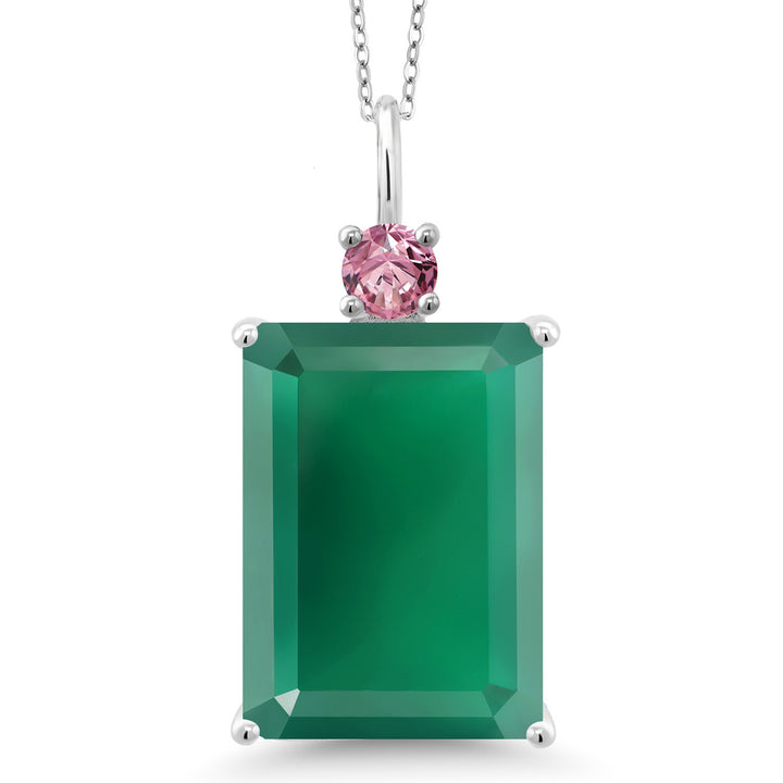 Gem Stone King Emerald Cut Gemstone Birthstone and Pink Lab Grown Diamond Pendant Necklace for Women | 925 Sterling Silver | 18 Inch Chain | Fine Jewelry for Her Mom Wife
