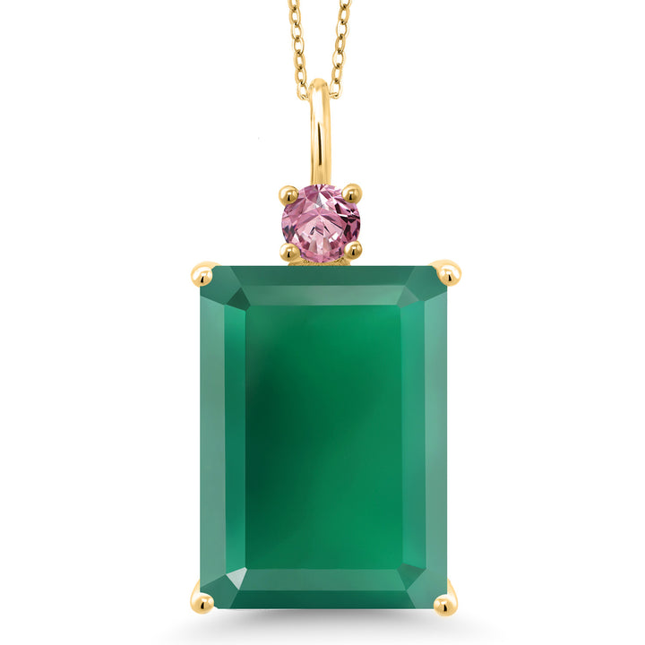 Gem Stone King Gemstone Birthstone and Pink Lab Grown Diamond Pendant Necklace for Women | 18K Yellow Gold Plated Silver | Emerald Cut 18X13MM | With 18 Inch Chain | Fine Jewelry for Her Mom Wife
