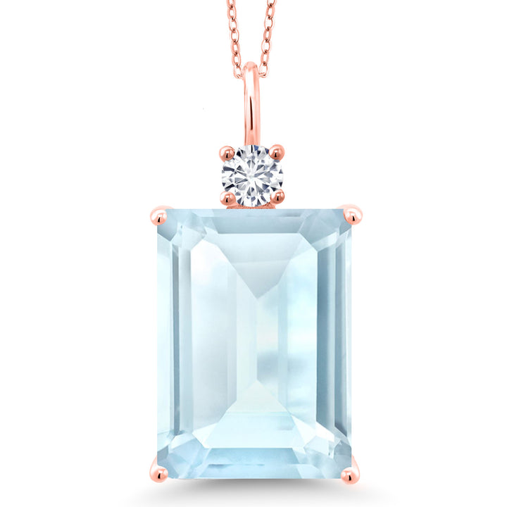 Gem Stone King 18K Rose Gold Plated Silver Gemstone Birthstone and White Lab Grown Diamond Pendant Necklace for Women | Emerald Cut 18X13MM and Round 4MM | With 18 Inch Chain | Fine Jewelry for Her Mom Wife