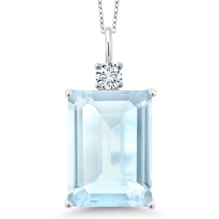 Gem Stone King 925 Sterling Silver Gemstone Birthstone & Lab Grown Diamond Pendant Necklace for Women | Emerald Cut 18X13MM | 18 Inch Chain | Fine Jewelry for Her Mom Wife