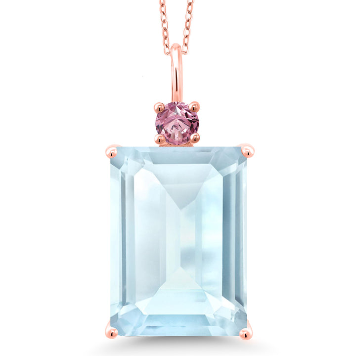 Gem Stone King Gemstone Birthstone and Pink Lab Grown Diamond Pendant Necklace for Women | 18K Rose Gold Plated Silver | Emerald Cut 18X13MM | With 18 Inch Chain | Fine Jewelry for Her Mom Wife