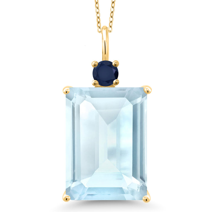 Gem Stone King Emerald Cut Gemstone Birthstone Pendant Necklace for Women | 18K Rose Gold Plated Silver | Blue Sapphire Accent | 18 Inch Chain | Fine Jewelry Gift for Her