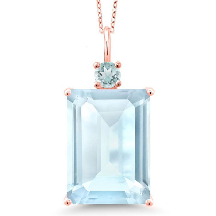 Gem Stone King Emerald Cut Gemstone Birthstone Pendant Necklace for Women | 18K Rose Gold Plated Silver | With 18 Inch Chain | Fine Jewelry for Her Mom Wife