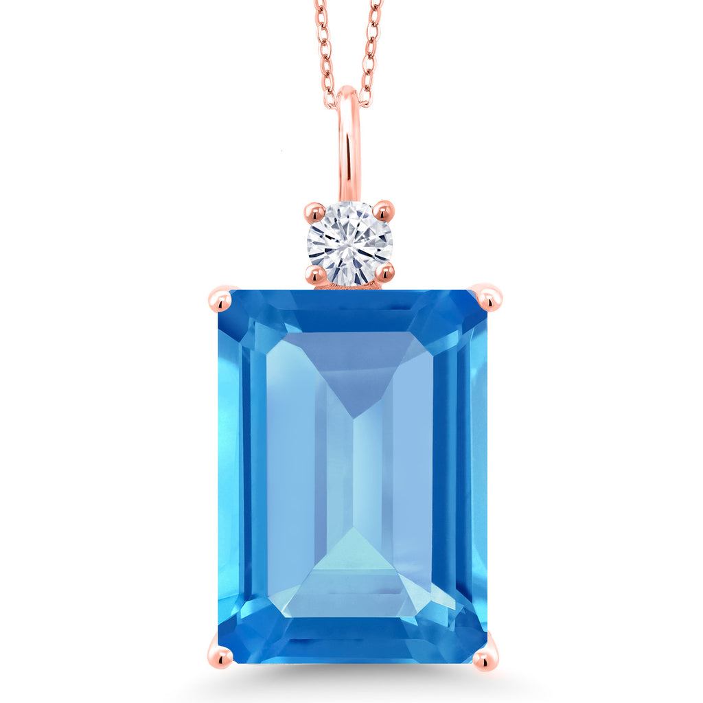 Swiss Blue Topaz - November_Pendant in 925 Rose Gold Plated Silver