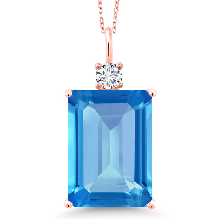 Swiss Blue Topaz - November_Pendant in 925 Rose Gold Plated Silver