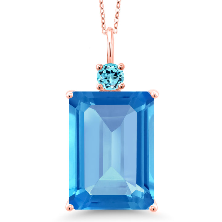 Gem Stone King Emerald Cut Gemstone Birthstone Pendant Necklace for Women | 18K Rose Gold Plated Silver | With 18 Inch Chain | Fine Jewelry for Her Mom Wife
