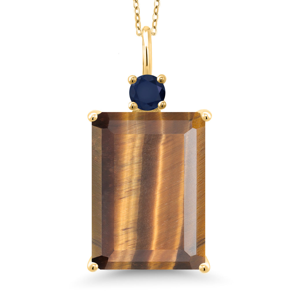 Gem Stone King Emerald Cut Gemstone Birthstone Pendant Necklace for Women | 18K Rose Gold Plated Silver | Blue Sapphire Accent | 18 Inch Chain | Fine Jewelry Gift for Her