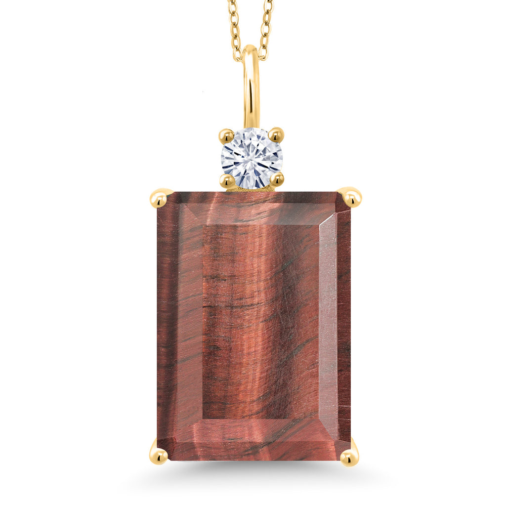 Red Tiger Eye_Pendant in 18K Yellow Gold Plated Silver