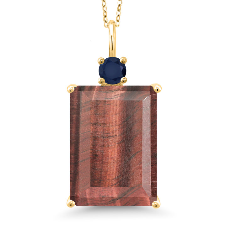 Gem Stone King Emerald Cut Gemstone Birthstone Pendant Necklace for Women | 18K Rose Gold Plated Silver | Blue Sapphire Accent | 18 Inch Chain | Fine Jewelry Gift for Her