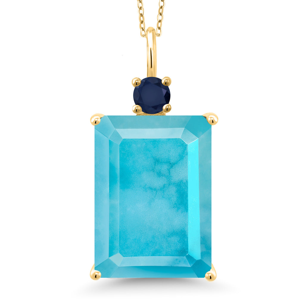 Gem Stone King Emerald Cut Gemstone Birthstone Pendant Necklace for Women | 18K Rose Gold Plated Silver | Blue Sapphire Accent | 18 Inch Chain | Fine Jewelry Gift for Her