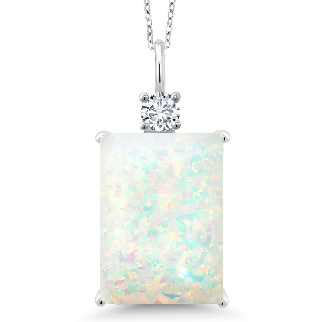 Gem Stone King 925 Sterling Silver Gemstone Birthstone & Lab Grown Diamond Pendant Necklace for Women | Emerald Cut 18X13MM | 18 Inch Chain | Fine Jewelry for Her Mom Wife