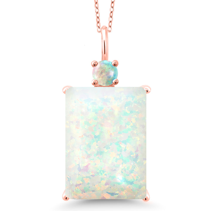 White Simulated Opal-Cabochon - October_Pendant in 925 Rose Gold Plated Silver