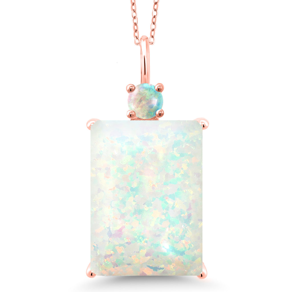White Simulated Opal_Pendant in 18K Rose Gold Plated Silver