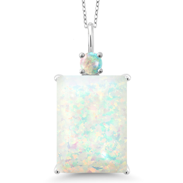 White Simulated Opal-Cabochon - October_Pendant in 925 Sterling Silver