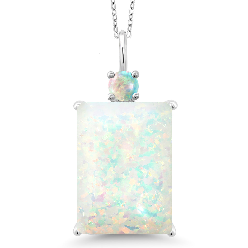 White Simulated Opal_Pendant in 925 Sterling Silver