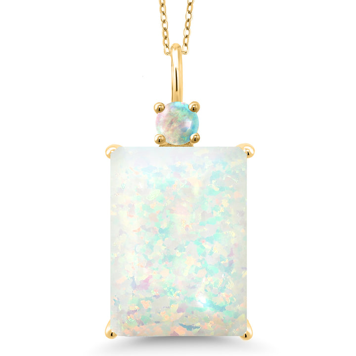 White Simulated Opal-Cabochon - October_Pendant in 925 Yellow Gold Plated Silver