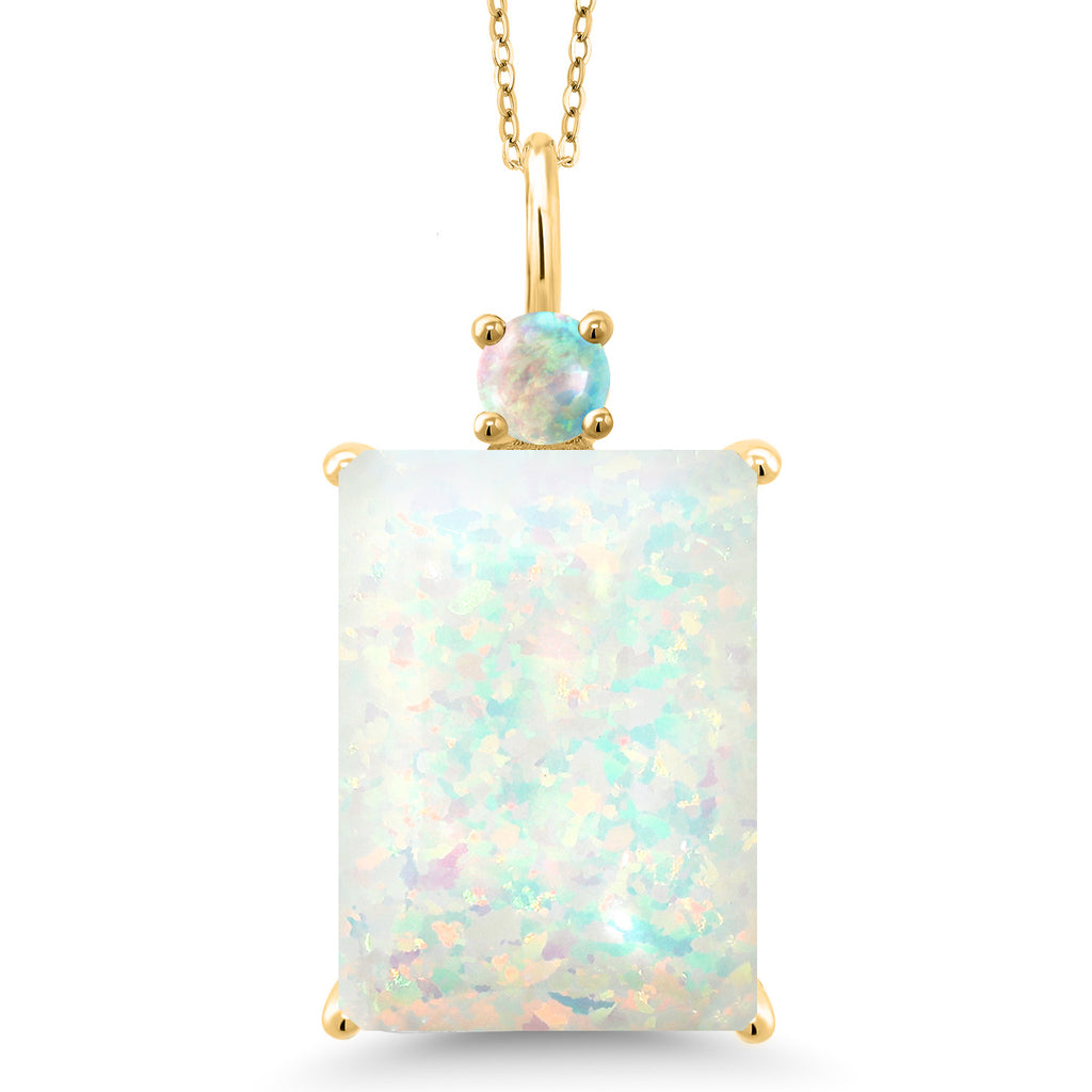 Gem Stone King 18K Yellow Gold Plated Silver Gemstone Birthstone Pendant Necklace for Women | Emerald Cut 18X13MM and Round 4MM | With 18 Inch Chain | Fine Jewelry for Her Mom Wife