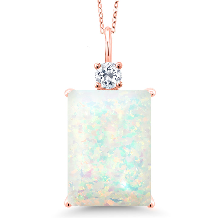 Gem Stone King Emerald Cut Gemstone Birthstone Pendant Necklace for Women | 18K Rose Gold Plated Silver | White Topaz Accent | 18 Inch Chain | Fine Jewelry for Her