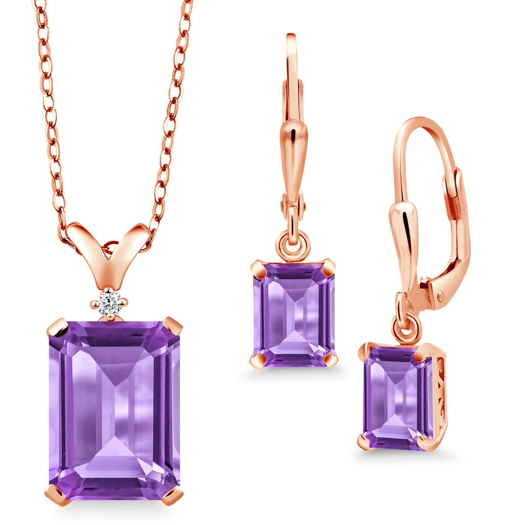 Amethyst - February_925 Rose Gold Plated Silver_Pendant Earrings Set in 925 Rose Gold Plated Silver