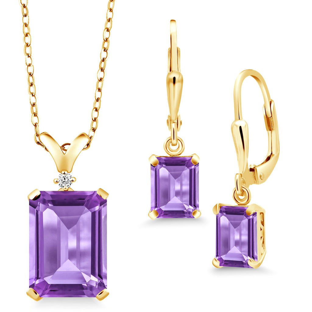 Amethyst - February_925 Yellow Gold Plated Silver_Pendant Earrings Set in 925 Yellow Gold Plated Silver