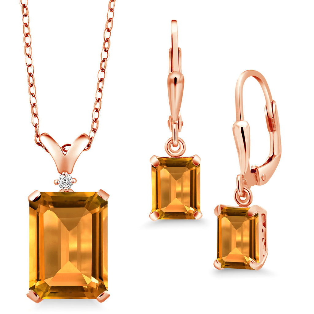 Citrine - November_925 Rose Gold Plated Silver_Pendant Earrings Set in 925 Rose Gold Plated Silver