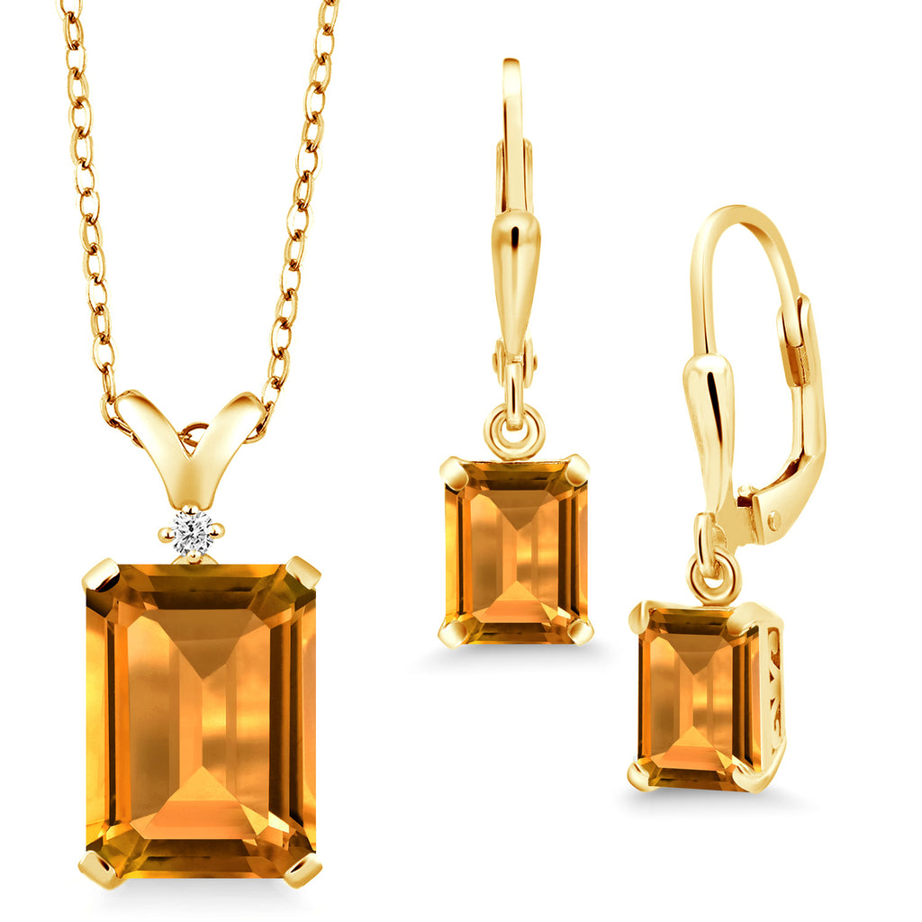 Citrine - November_925 Yellow Gold Plated Silver_Pendant Earrings Set in 925 Yellow Gold Plated Silver