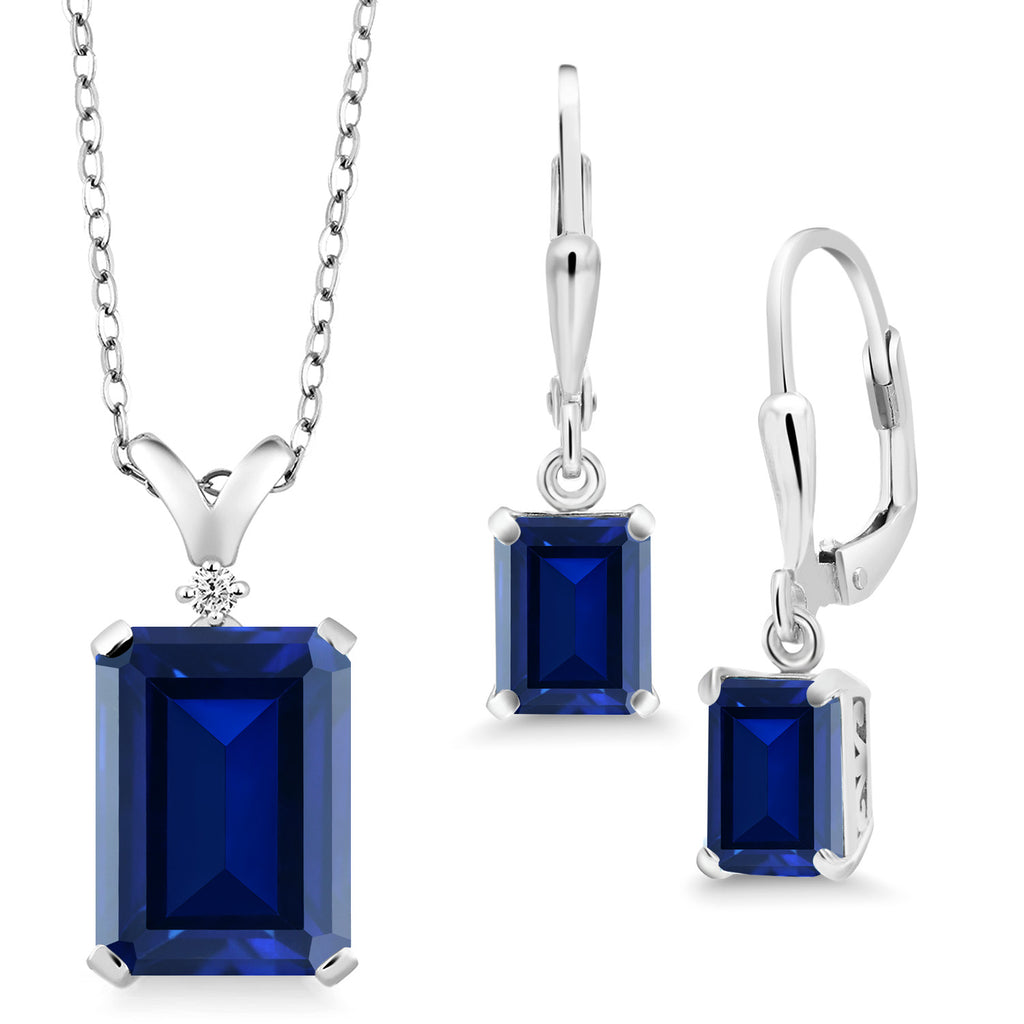 Blue Created Sapphire - September_925 Sterling Silver_Pendant Earrings Set in 925 Sterling Silver