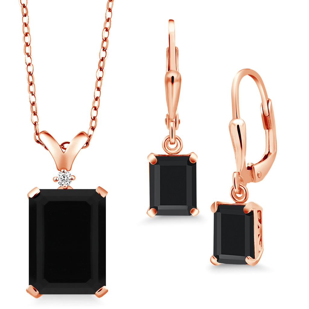 Onyx - December_925 Rose Gold Plated Silver_Pendant Earrings Set in 925 Rose Gold Plated Silver