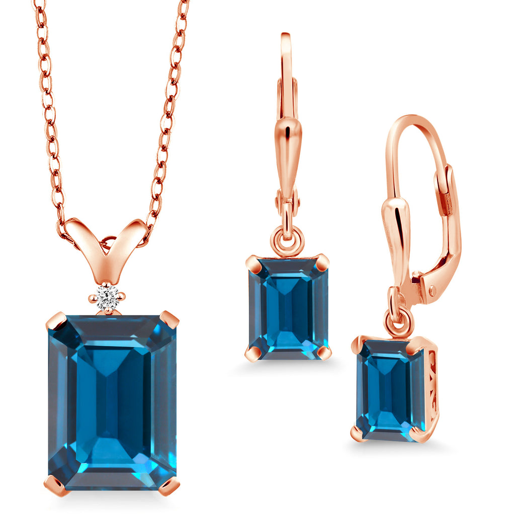 London Blue Topaz - November_925 Rose Gold Plated Silver_Pendant Earrings Set in 925 Rose Gold Plated Silver