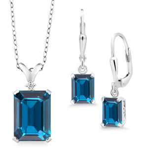 London Blue Topaz - November_925 Sterling Silver_Pendant Earrings Set in 925 Sterling Silver