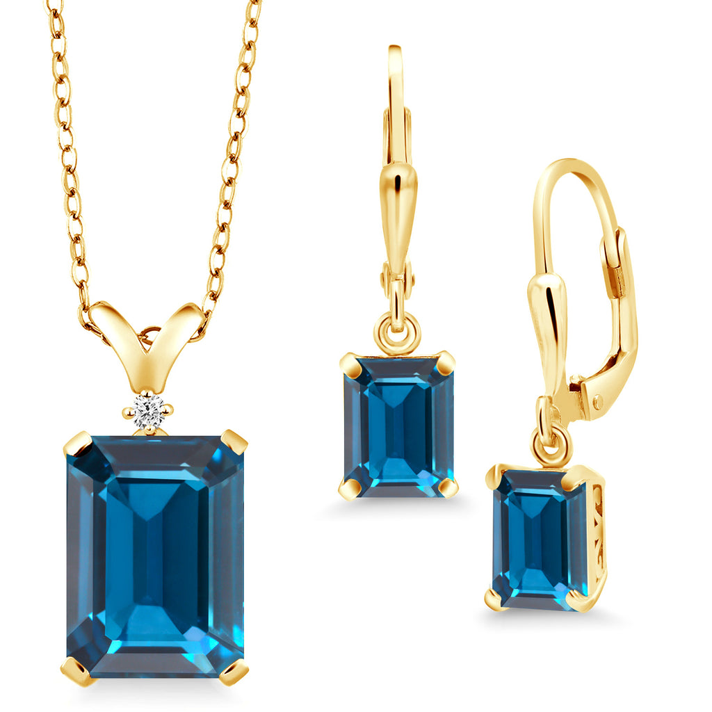 London Blue Topaz - November_925 Yellow Gold Plated Silver_Pendant Earrings Set in 925 Yellow Gold Plated Silver