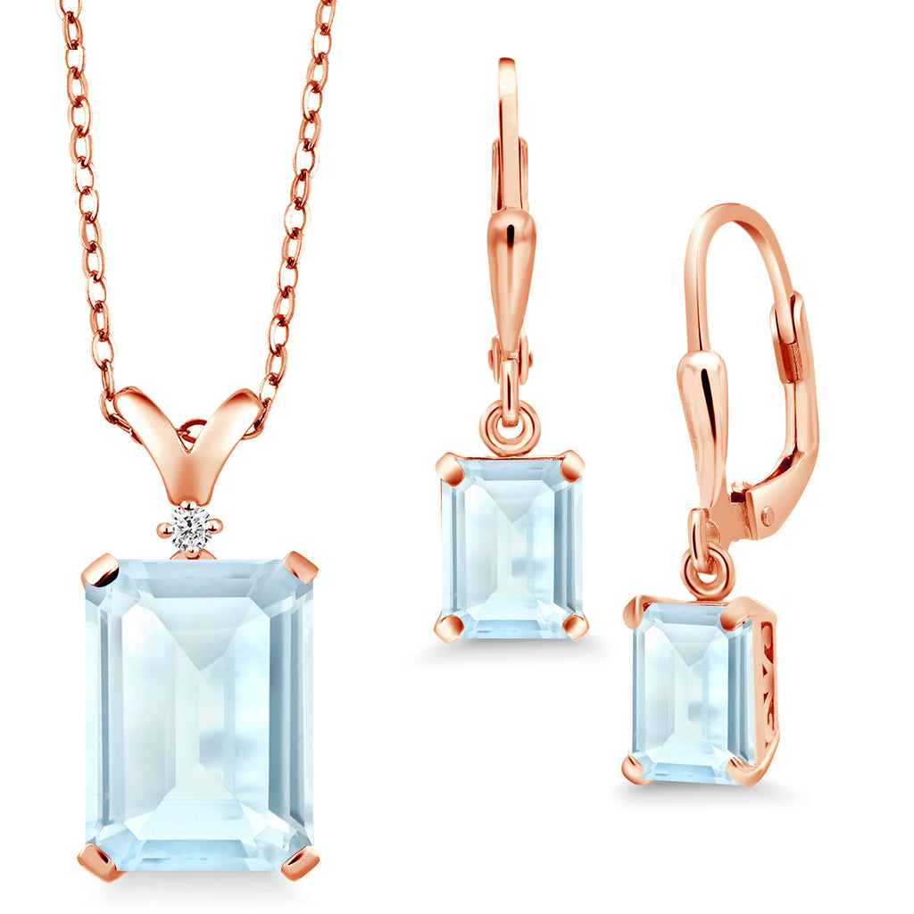 Sky Blue Topaz - November_925 Rose Gold Plated Silver_Pendant Earrings Set in 925 Rose Gold Plated Silver