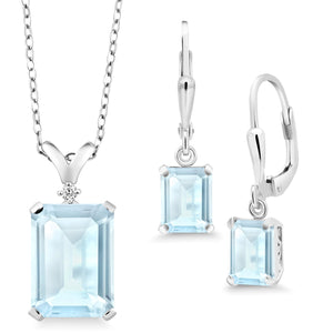 Topaz and Diamond_925 Sterling Silver_Pendant Earrings Set in 925 Sterling Silver