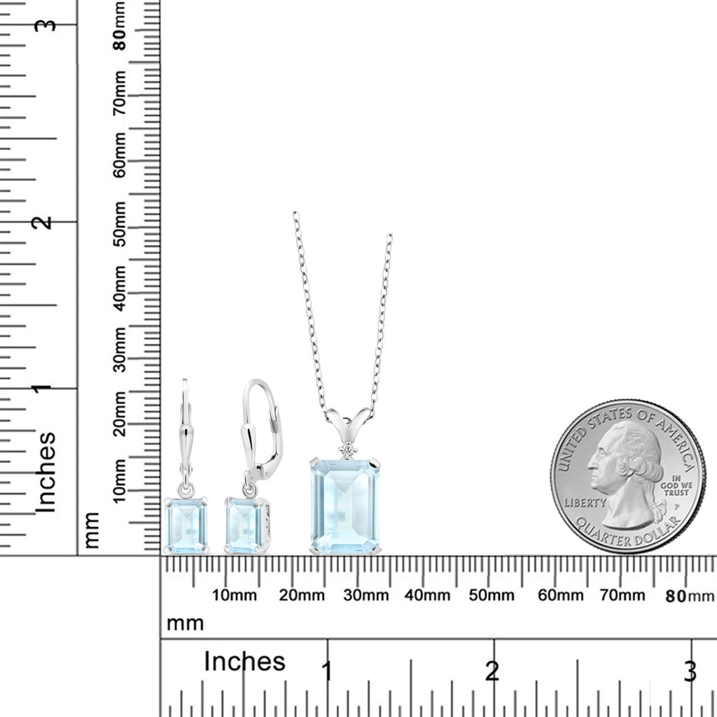 Topaz and Diamond_925 Sterling Silver_Pendant Earrings Set in 925 Sterling Silver