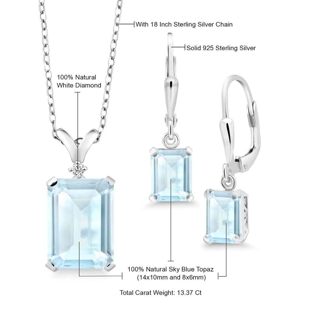 Topaz and Diamond_925 Sterling Silver_Pendant Earrings Set in 925 Sterling Silver
