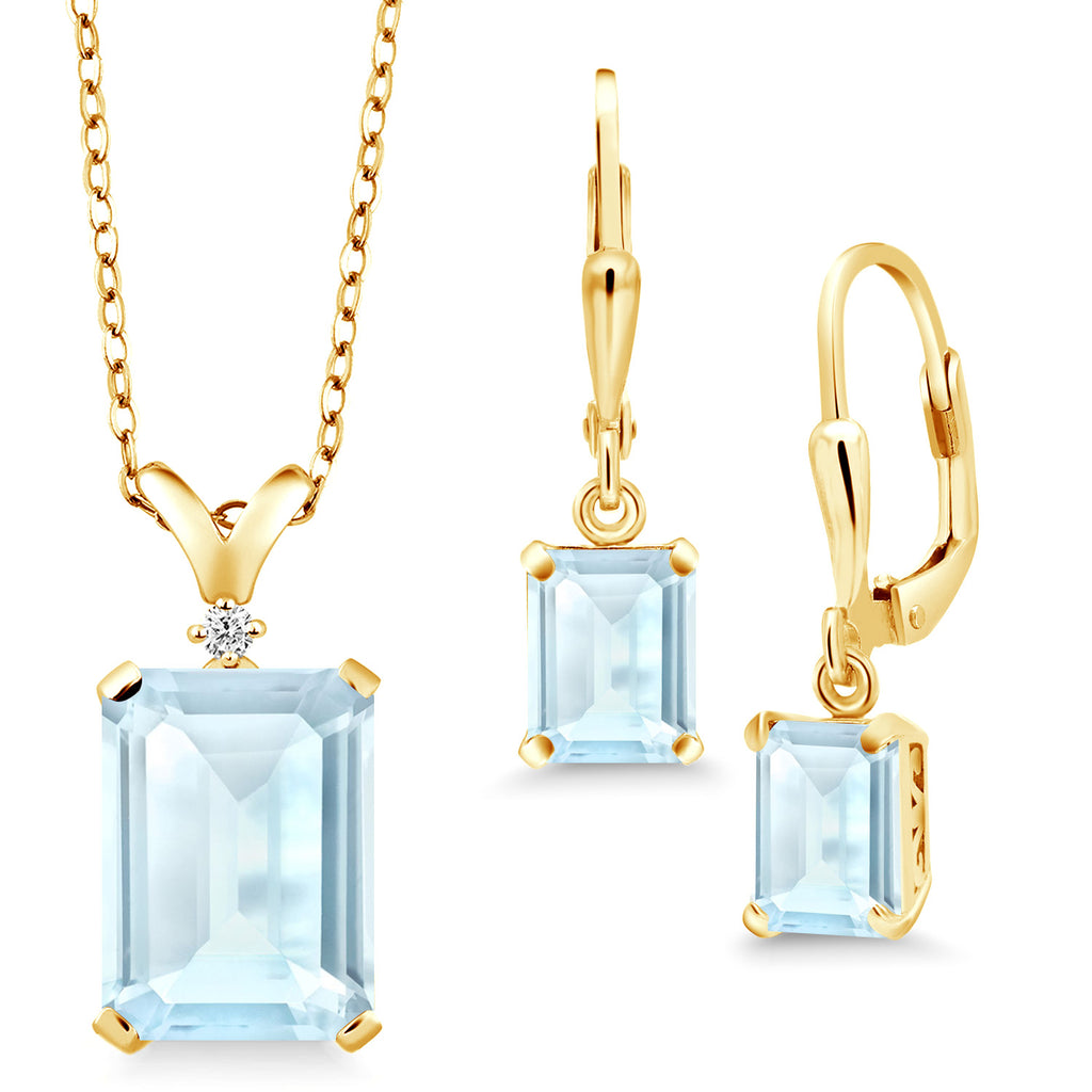 Sky Blue Topaz - November_925 Yellow Gold Plated Silver_Pendant Earrings Set in 925 Yellow Gold Plated Silver