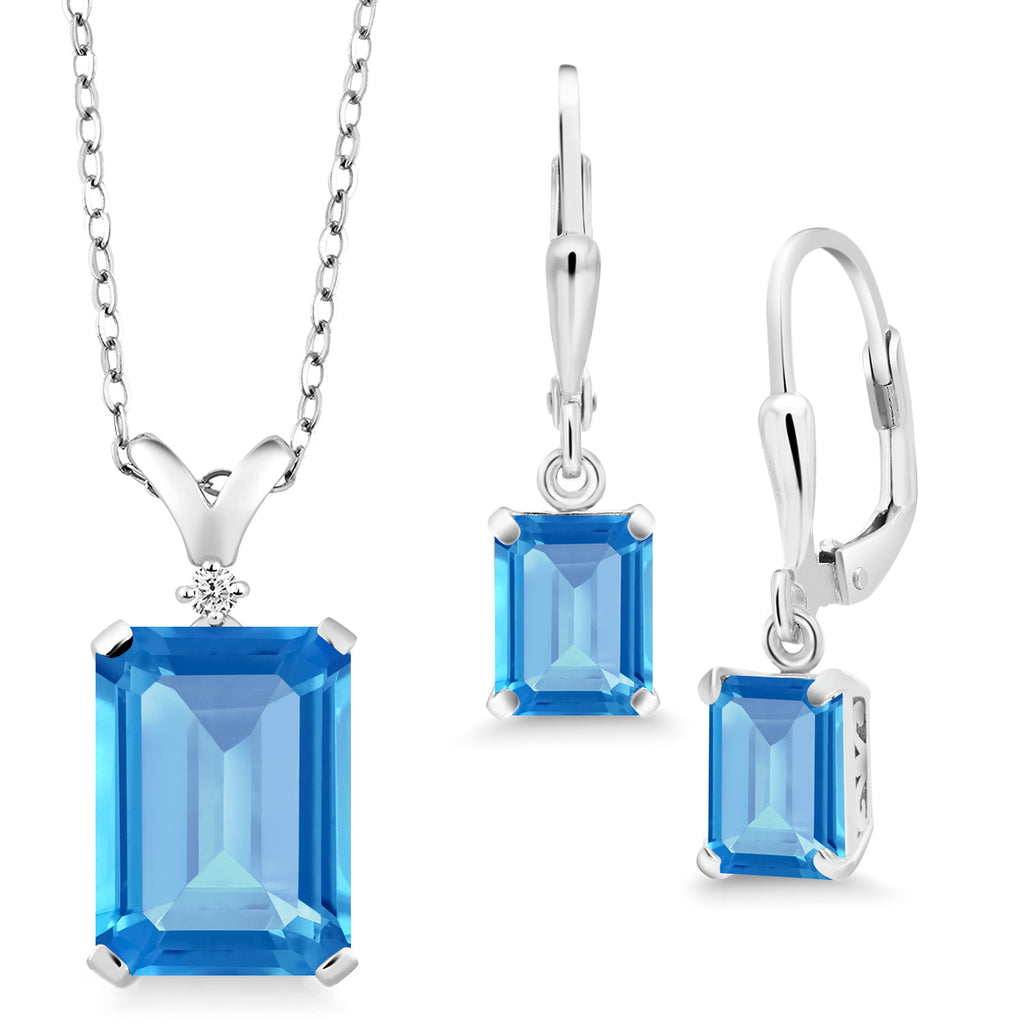 Swiss Blue Topaz - November_925 Sterling Silver_Pendant Earrings Set in 925 Sterling Silver