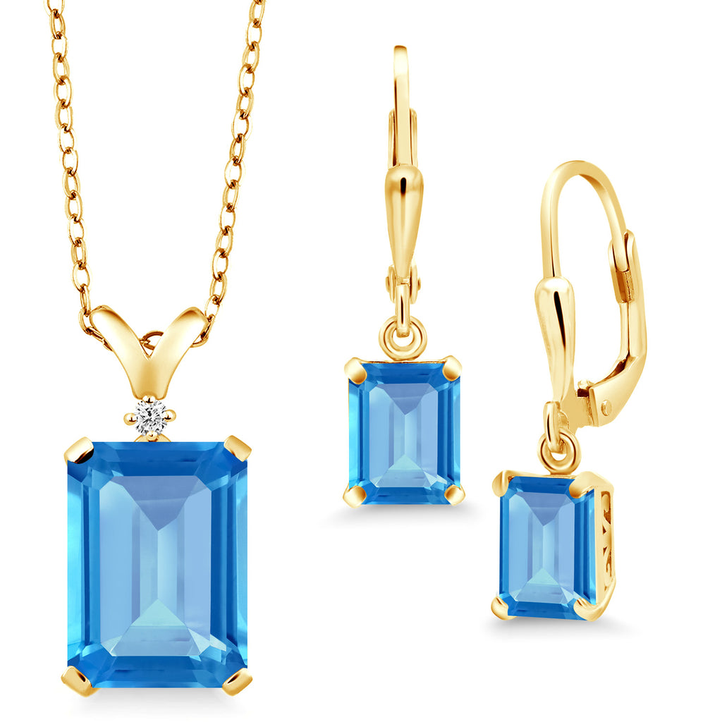 Swiss Blue Topaz - November_925 Yellow Gold Plated Silver_Pendant Earrings Set in 925 Yellow Gold Plated Silver