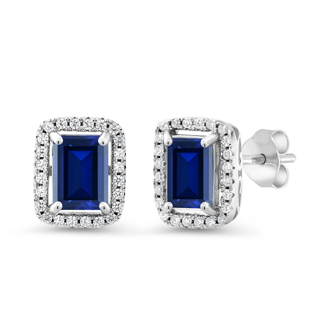 Blue Created Sapphire - September_Earrings in 925 Sterling Silver