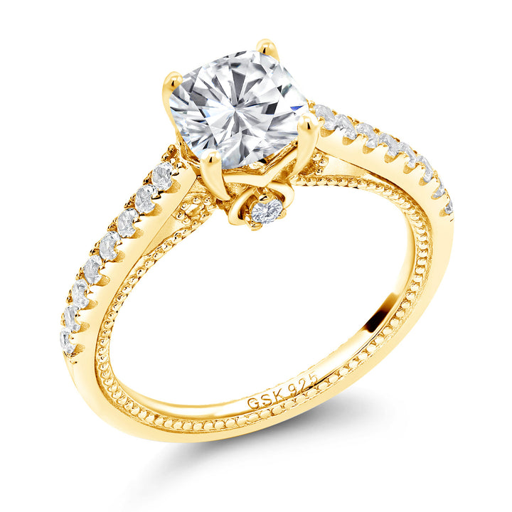 White Moissanite - April_5_Ring in 925 Yellow Gold Plated Silver