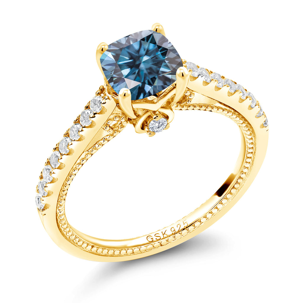Persian Blue Moissanite - April_8_Ring in 925 Yellow Gold Plated Silver