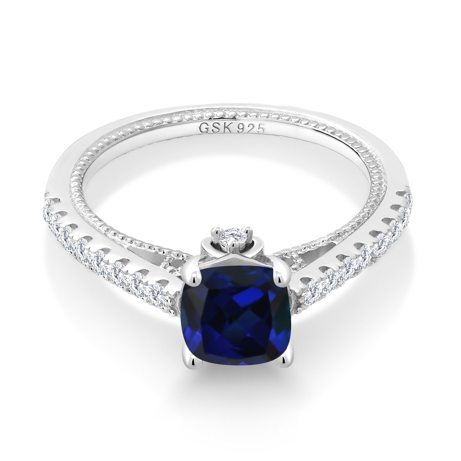 Blue Created Sapphire - September_8_Ring in 925 Sterling Silver
