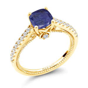 Lapis and Created Sapphire_6_Ring in 925 Yellow Gold Plated Silver