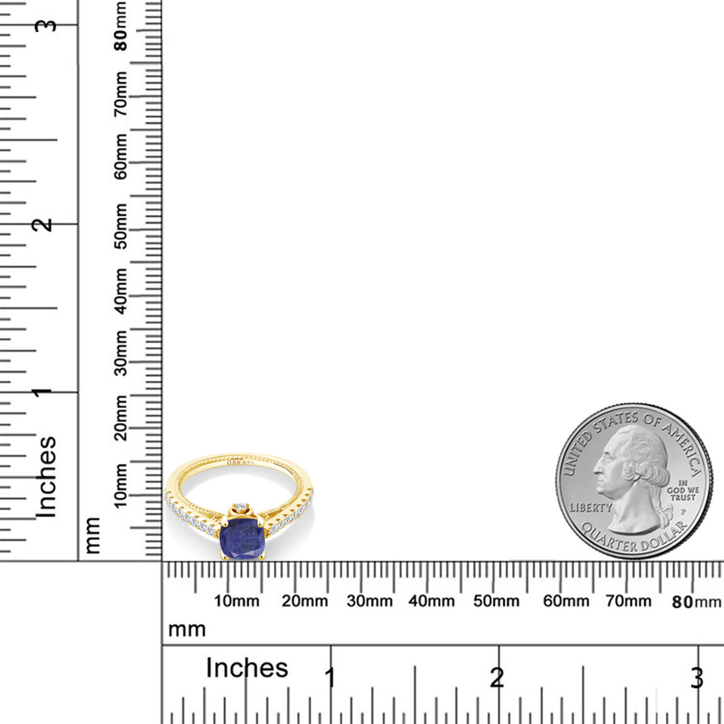 Lapis and Created Sapphire_6_Ring in 925 Yellow Gold Plated Silver