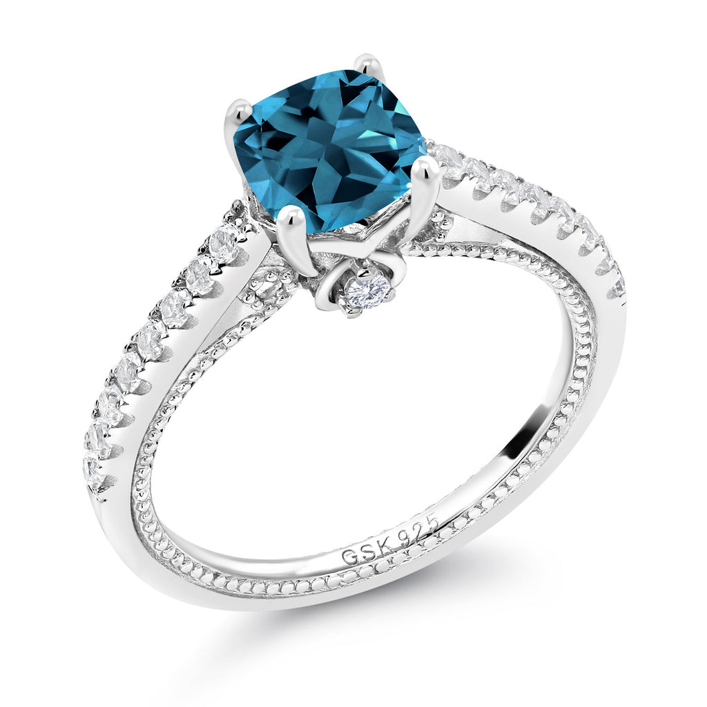 Topaz and Created Sapphire_7_Ring in 925 Sterling Silver