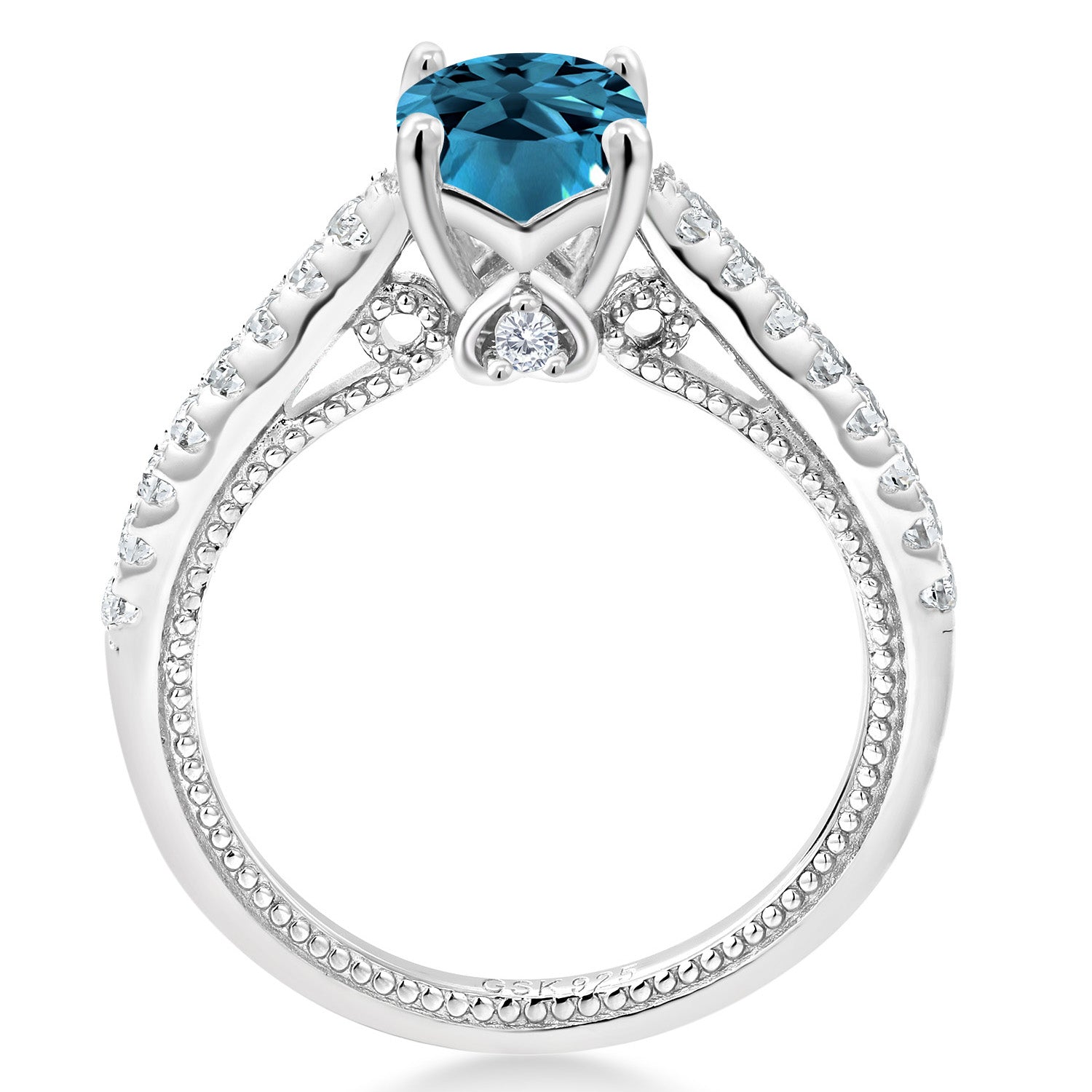 925 Sterling Silver London Blue Topaz and White Created Sapphire Engagement Ring For Women (1.45 Cttw, Cushion 6MM, Gemstone November Birthstone, Available In Size 5, 6, 7, 8, 9)