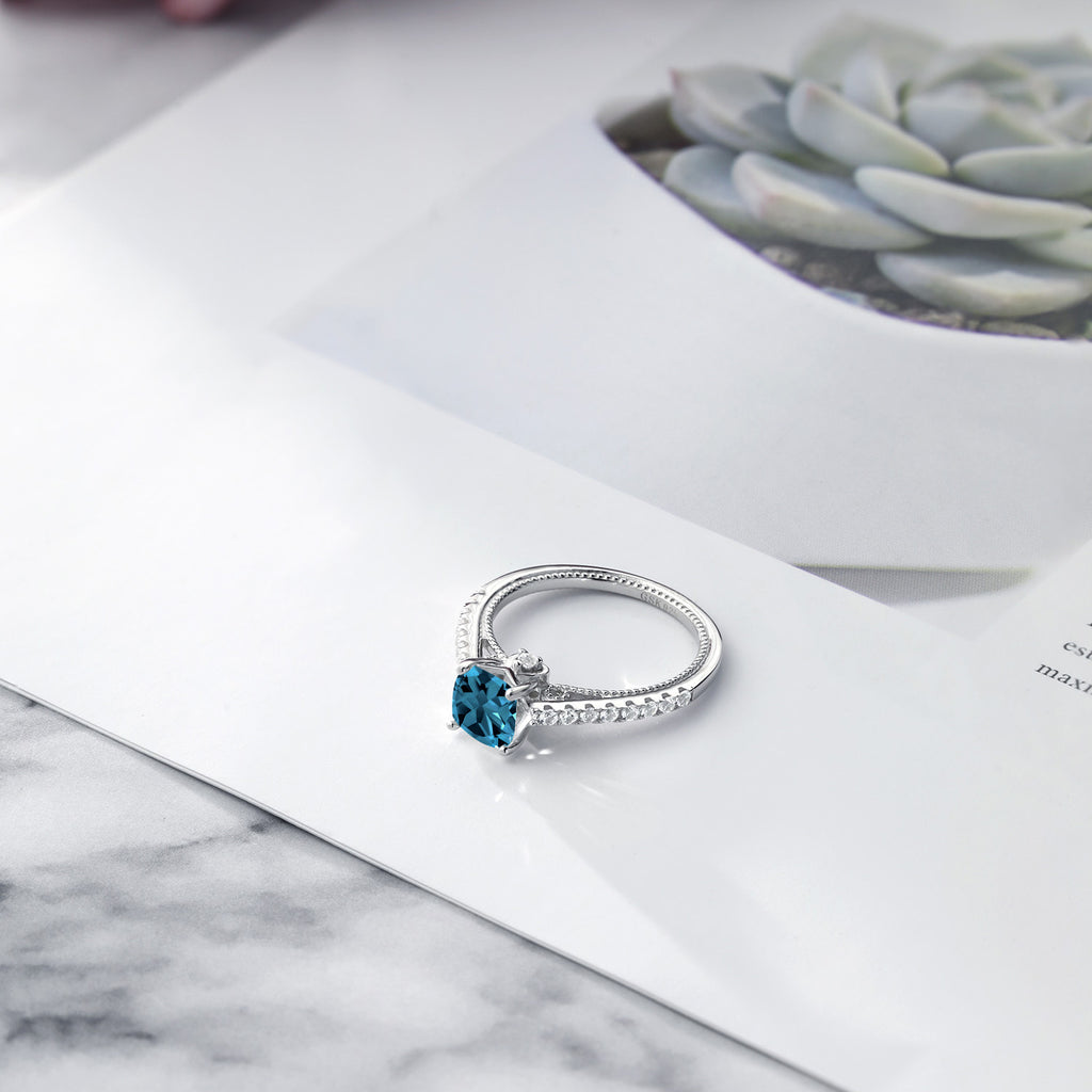 Topaz and Created Sapphire_7_Ring in 925 Sterling Silver