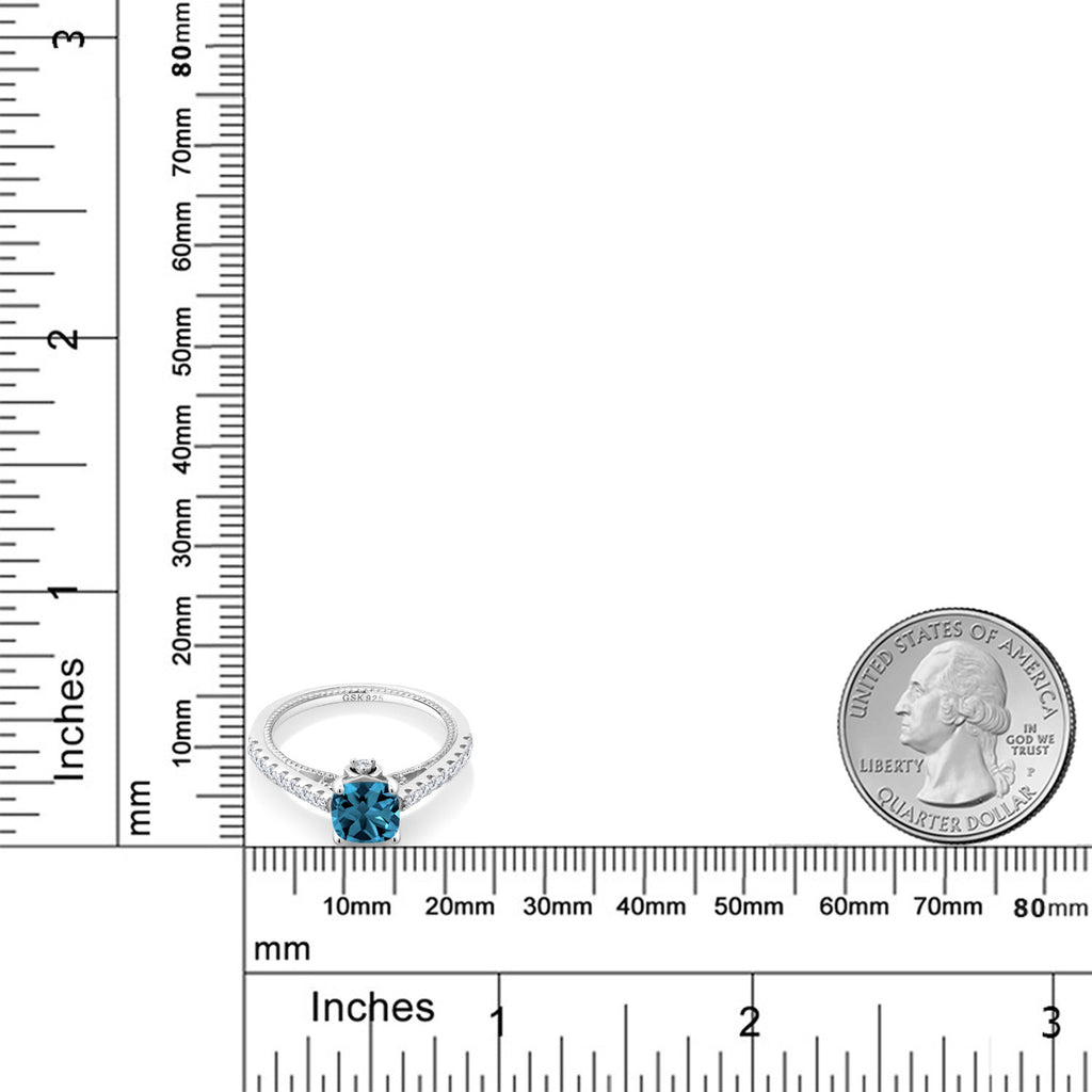 Topaz and Created Sapphire_7_Ring in 925 Sterling Silver
