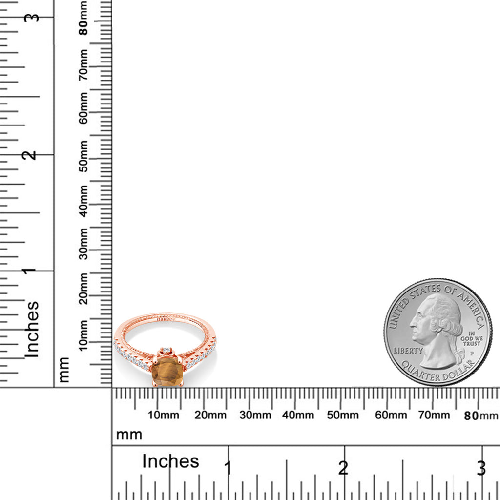 Tiger Eye and Created Sapphire_7_Ring in 925 Rose Gold Plated Silver