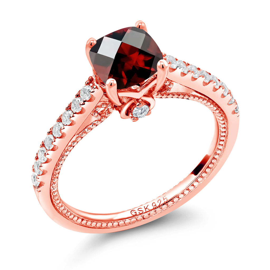 Garnet-Checkerboard - January_6_Ring in 925 Rose Gold Plated Silver